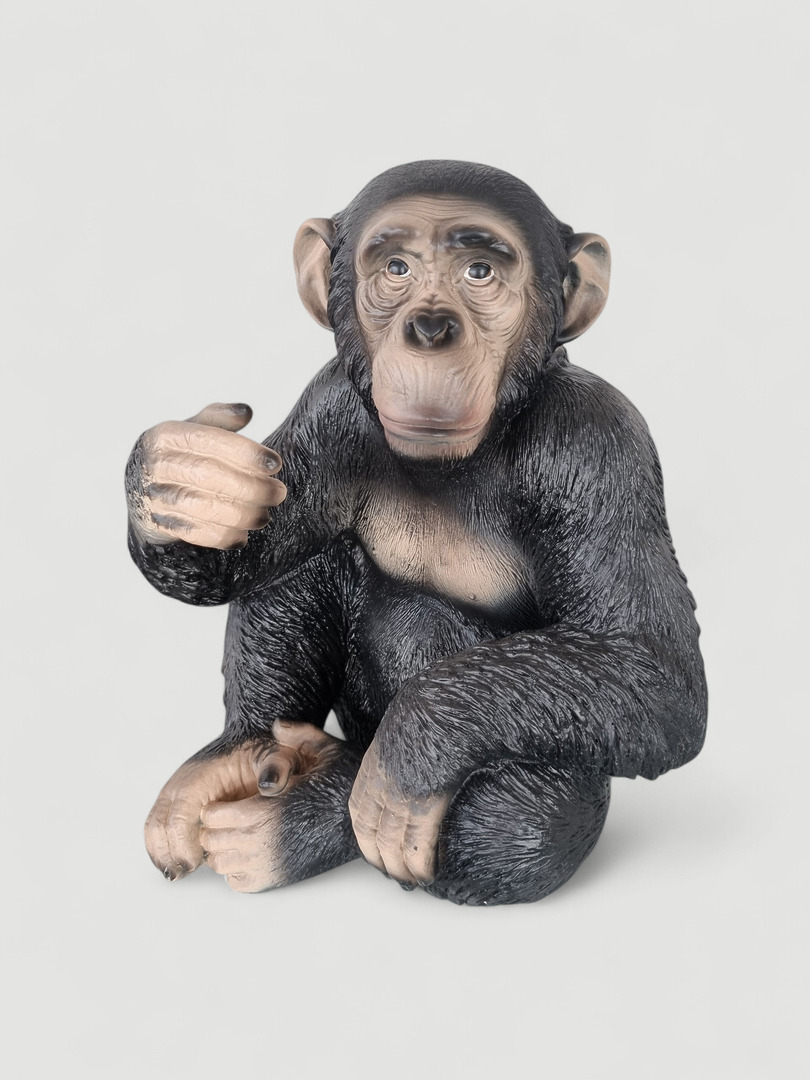 Sitzender Schimpanse Deko Figur, lebensgroßer Affe, 50 cm groß