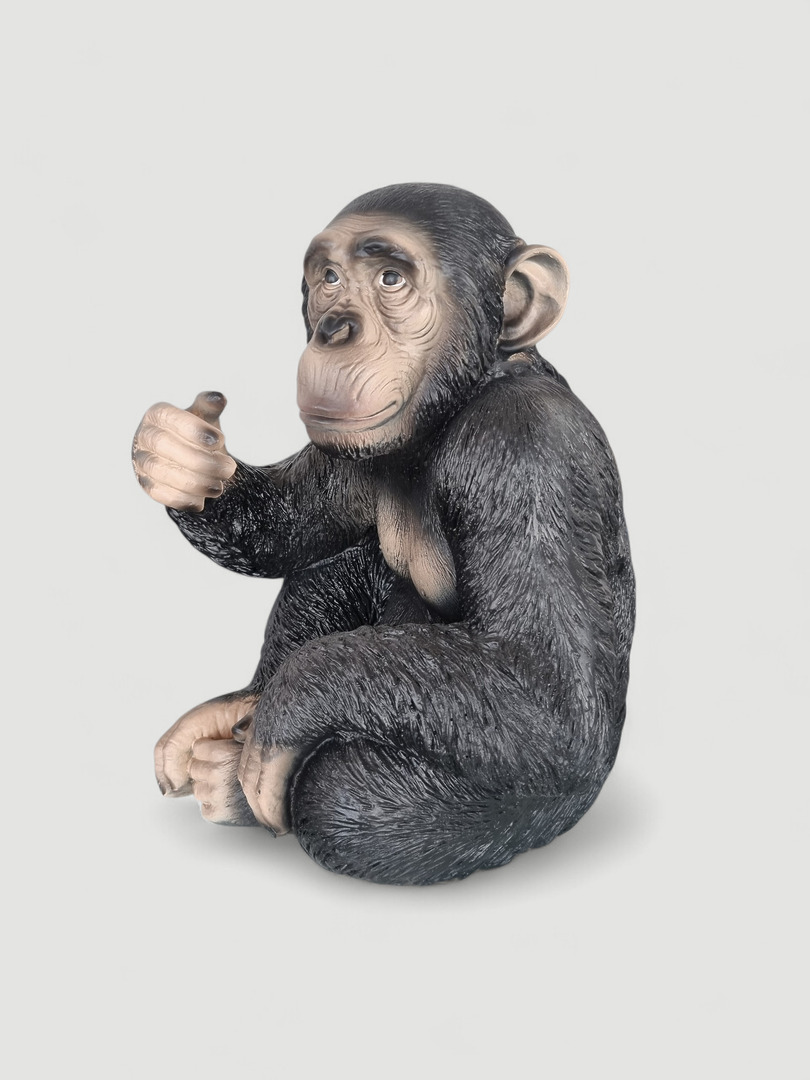 Sitzender Schimpanse Deko Figur, lebensgroß, 50 cm, detailgetreue Affen-Statue