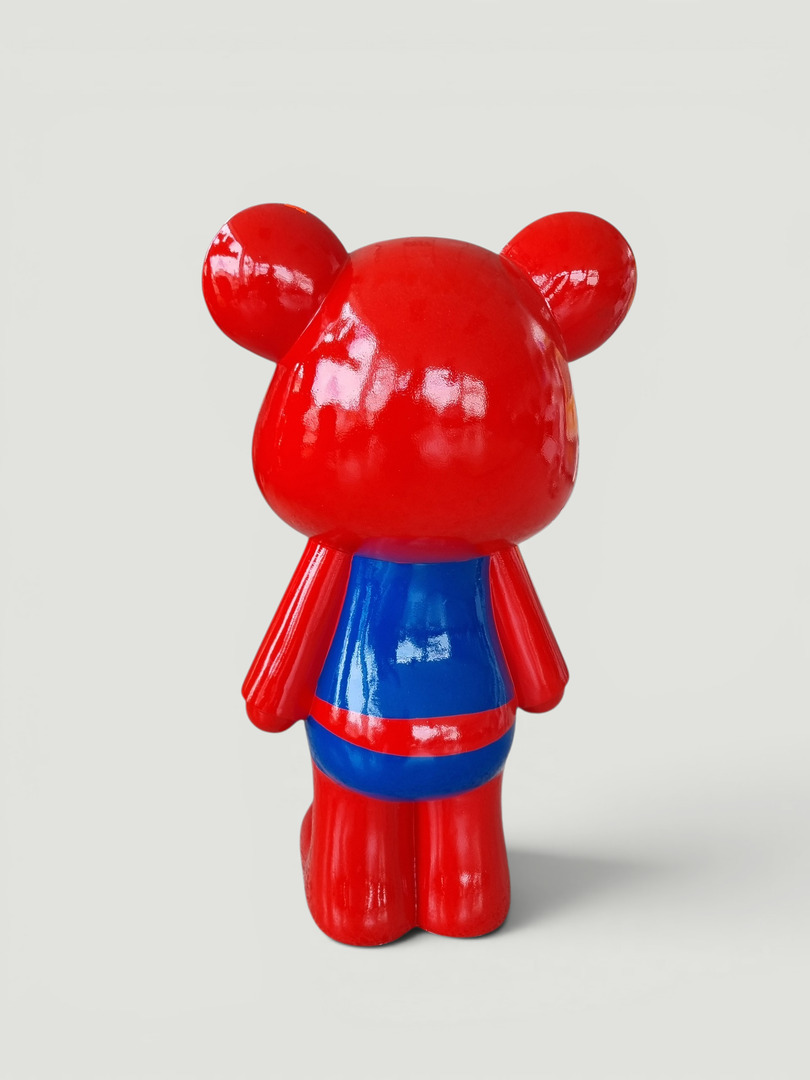 Designer Bär Rote und blaue Dobermann Design Deko-Figur, lebensgroß, H 89 cm.