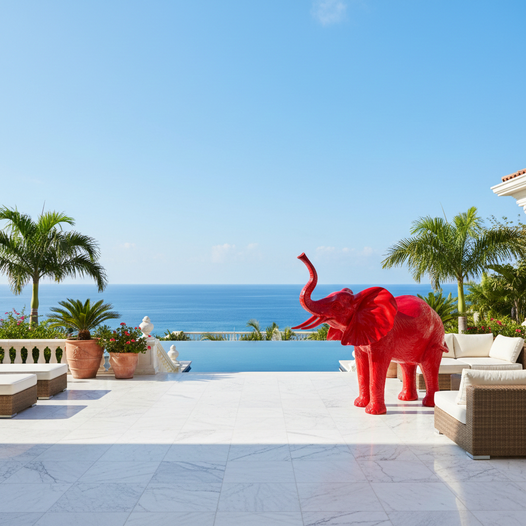 XXL rote Elefant Design Figur für Garten und Terrasse – Lebensgroße Tierstatue