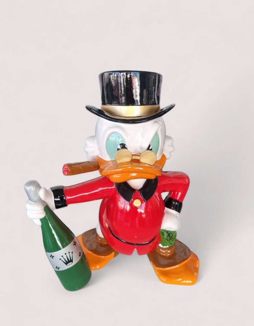 Geizhals Pop-Art Deko: Große Scrooge McDuck Figur mit Zigarre und Champagner, 57 cm Wohnzimmer Dekoration