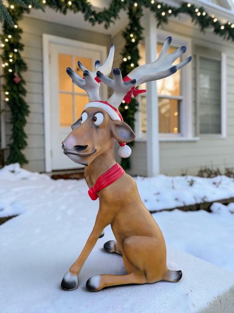 Weihnachtsdekoration Rentier Rudi sitzend 144 cm Groß