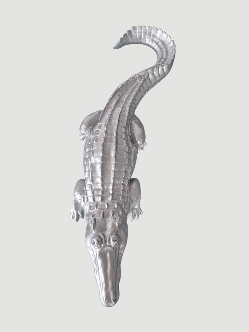 Silbernes Krokodil-Design-Deko-Objekt, 68 cm lang, perfektes Geschenk für Tierliebhaber