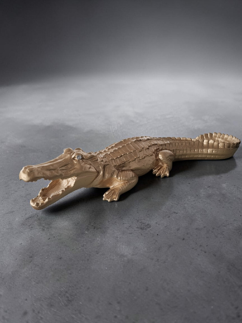 Goldene Krokodil XL Krokodil Skulptur Gold – 67 cm – Elegante Deko-Figur in luxuriösem Gold-Finish