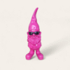 Pinker Zwerg mit Brille, bunte Kunstharzfigur, 40 cm Gartendeko. Zwerg mit Brille.