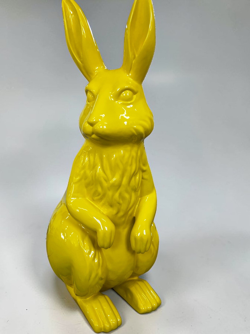 Hase Gelbe Keramik Hasenstatue, Osterdeko, dekorativer Hase