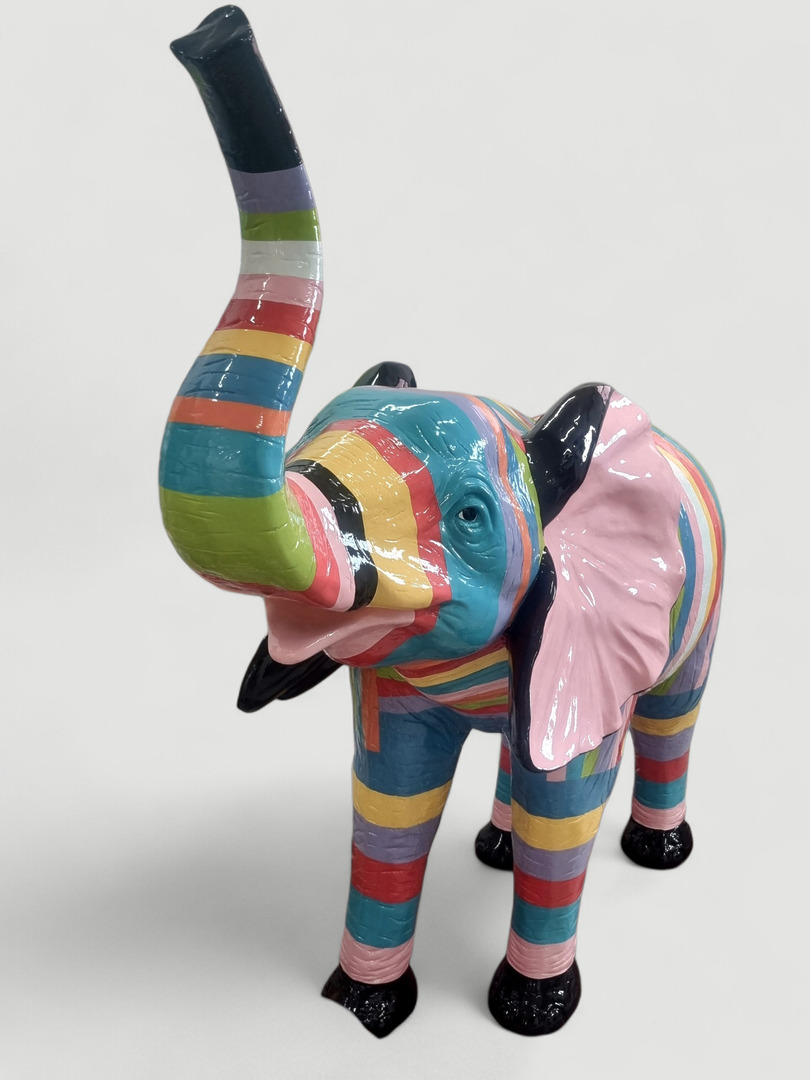 Elefant Bunte Elefanten-Gartenfigur im Streifendesign