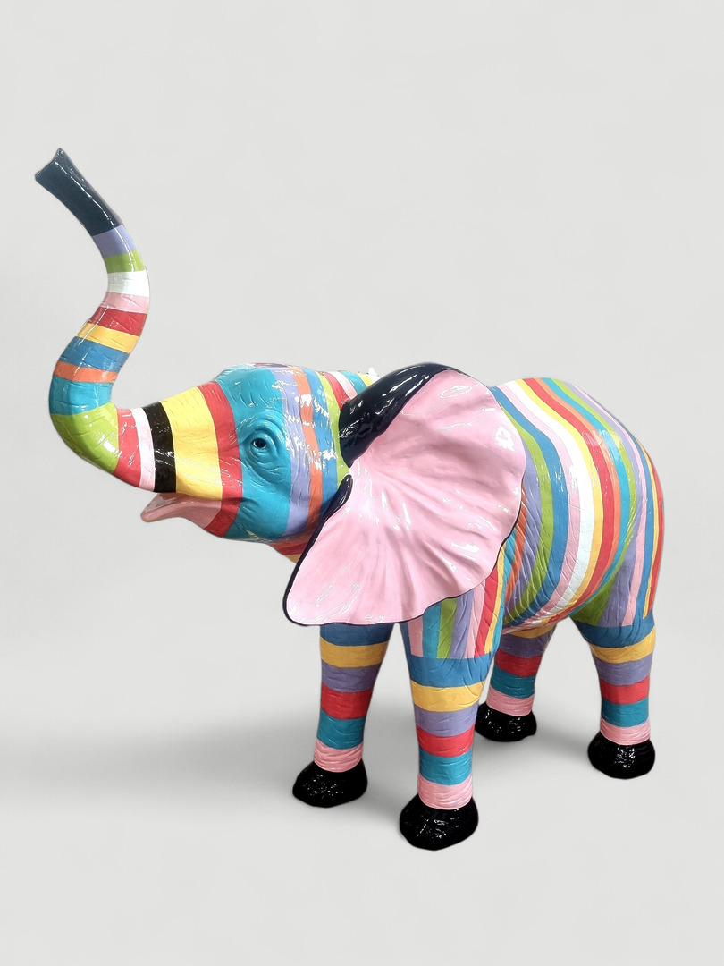 Bunte Elefantenfigur mit Streifenmuster, Garten Dekoration