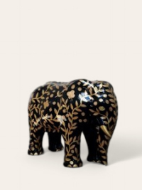 Elefant schwarz-gold Design Gartenfigur: Dekorativer Elefant mit goldenem Muster