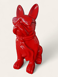 Rote Französische Bulldogge mit Brille und Krawatte als Deko Figur bei shop.garten-fantasy.de