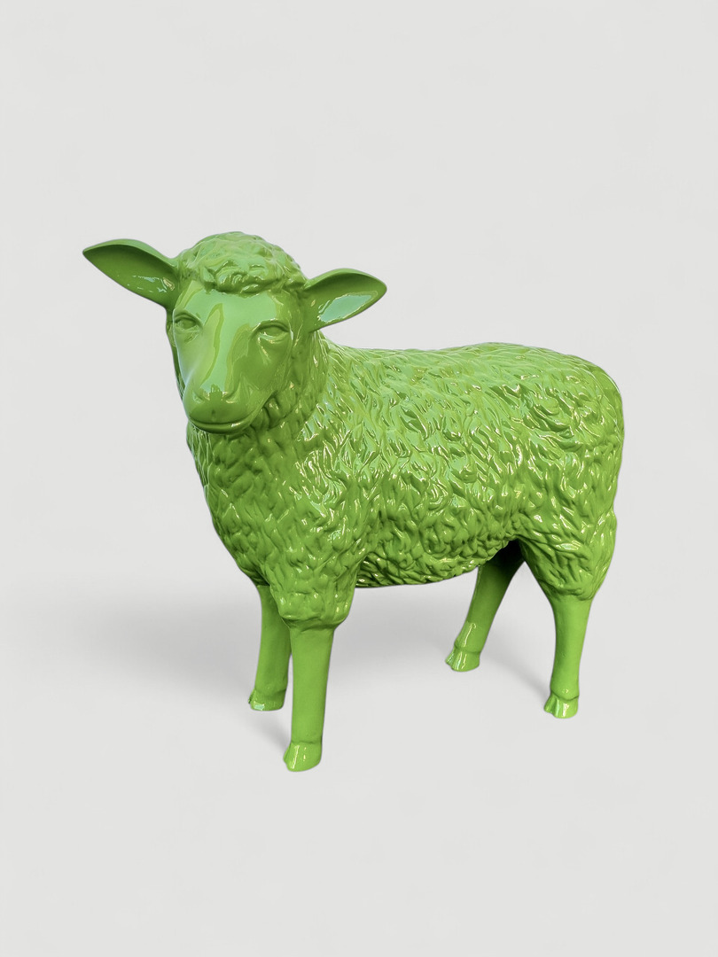 Grüne Schaf-Dekofigur, 30 cm, glänzende Oberfläche, abstrakte Kunst