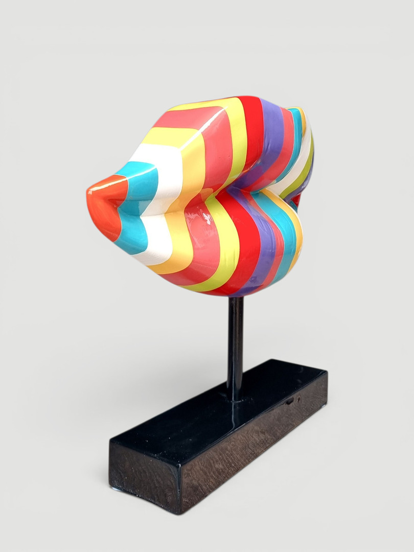 Lippen Mund Deko mit Ständer, bunte Streifen, 44 cm