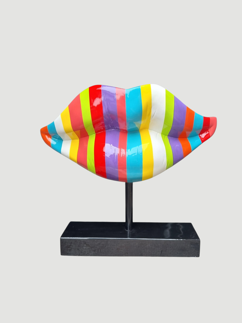 Farbig bemalte Lippen Mund Dekoration 44 cm mit Ständer, großes Design