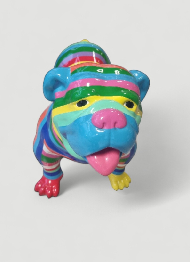 Englische Bulldogge Bunter, stilisierter Hund aus Keramik