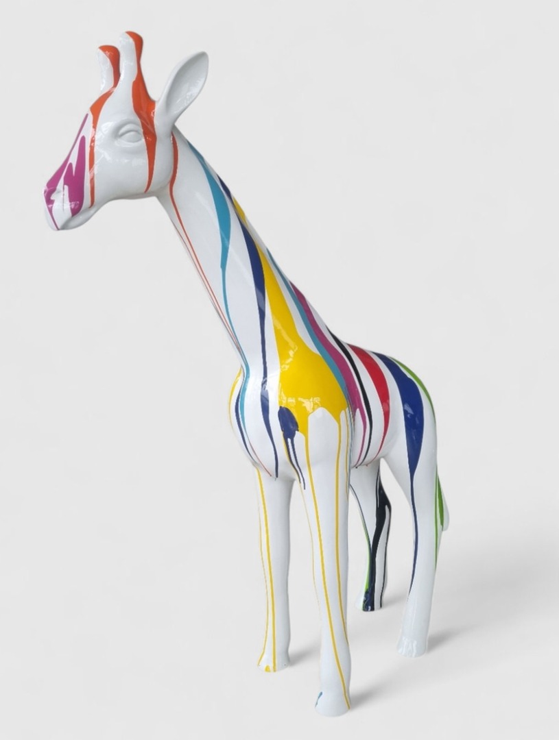 Große Giraffe Figur stehend Design bunt Handbemalt 115 cm 1 bunte große Giraffe skulptr Statue Figur bei Garten-Fantasy