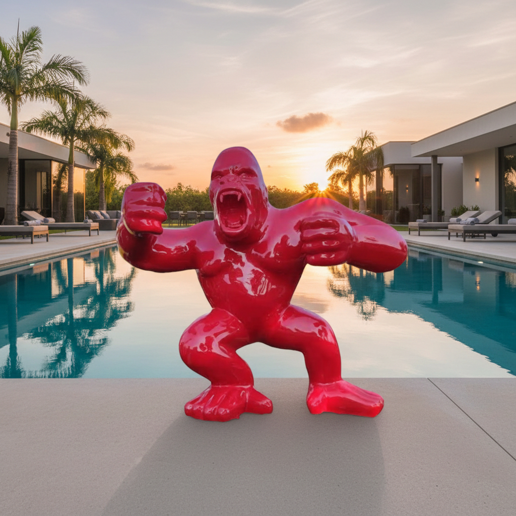 Lebensgroße rote Gorilla Skulptur für Haus und Garten Dekoration