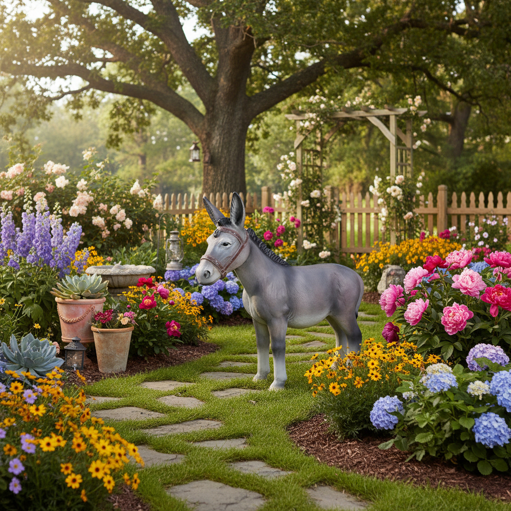 Esel Lebensecht Gartendekoration XL Figur 100 cm Groß, lebensechte Eselstatue für den Garten