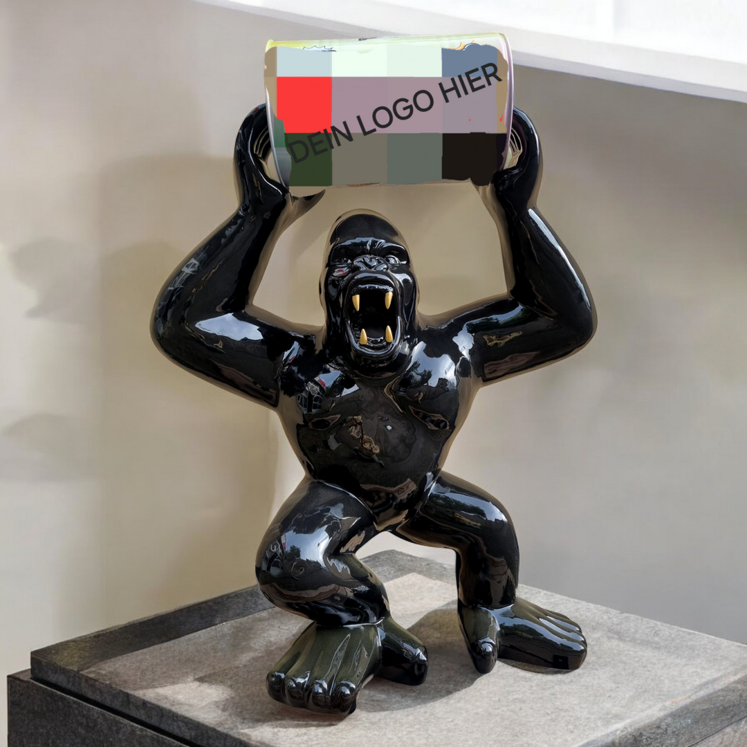 Gorilla mit Fass werbung gorilla mat fas und logo bei shop.garten-fantasy.de