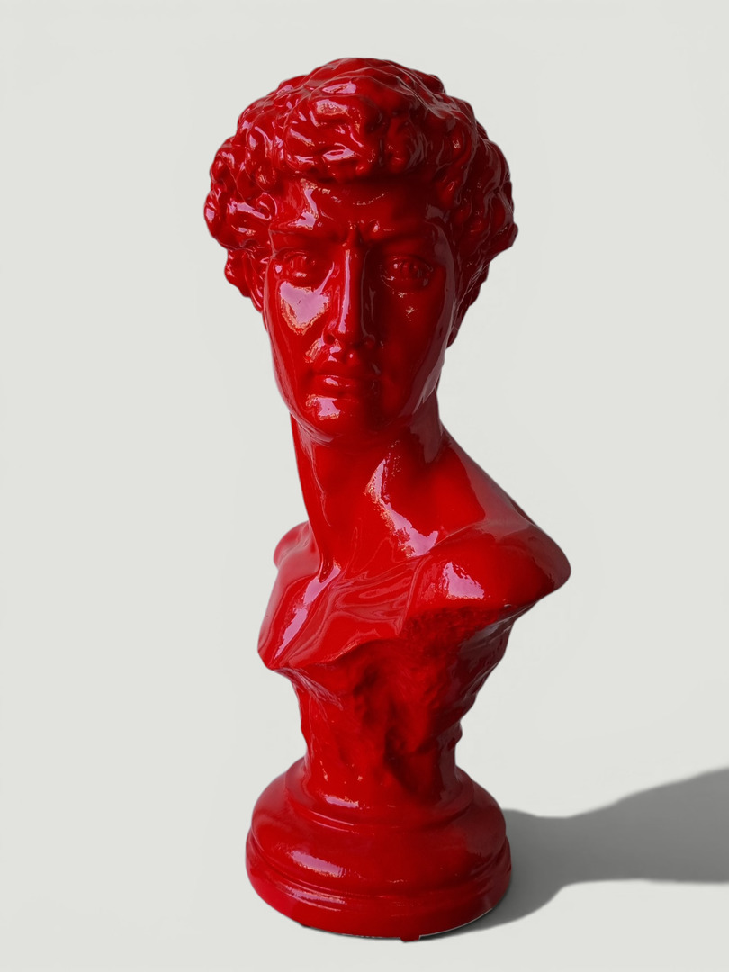 Römische rote David-Büste mit glänzendem Finish, 55 cm groß