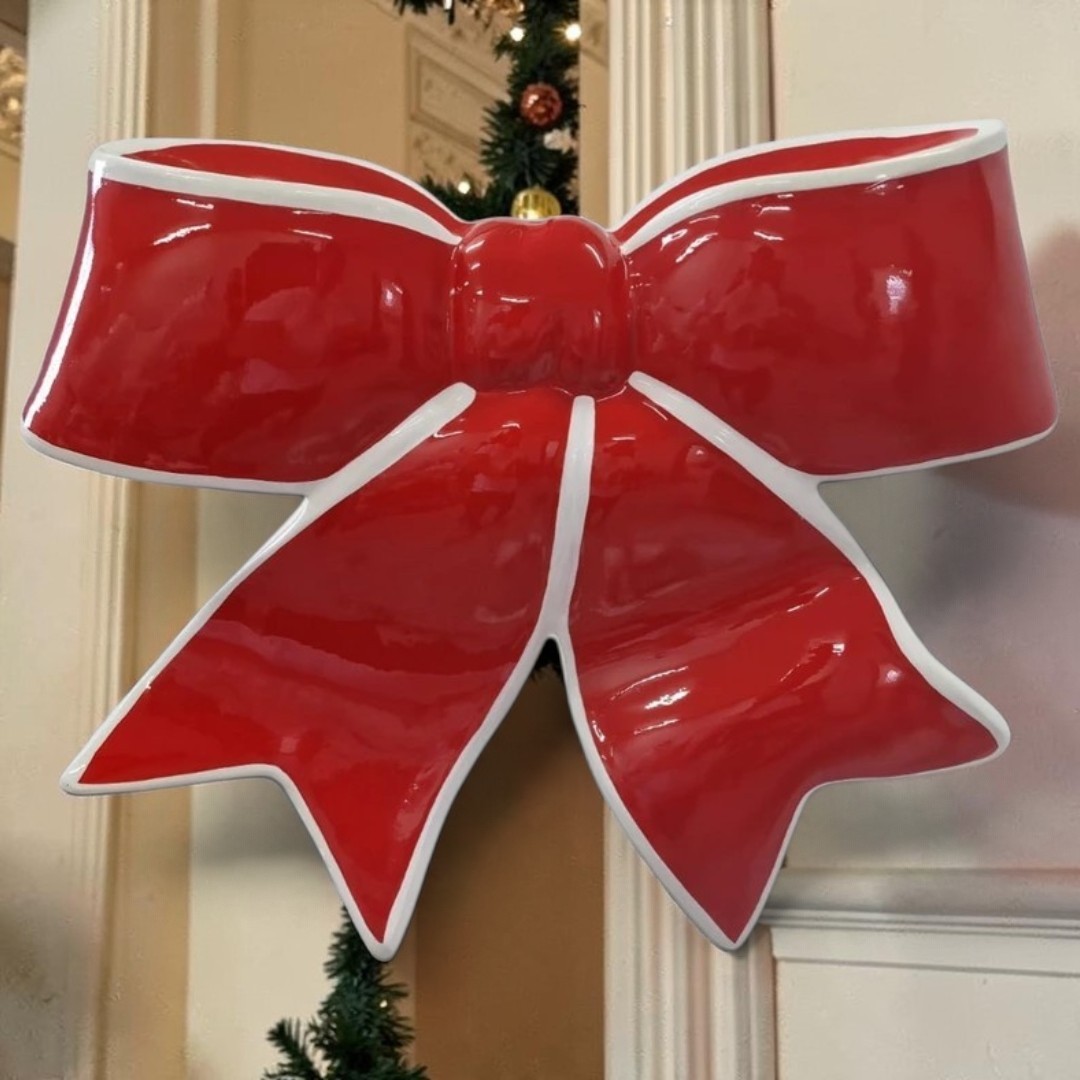 Große rote Weihnachtsbaum Deko Schleife mit weißer Umrandung, 140 cm.
