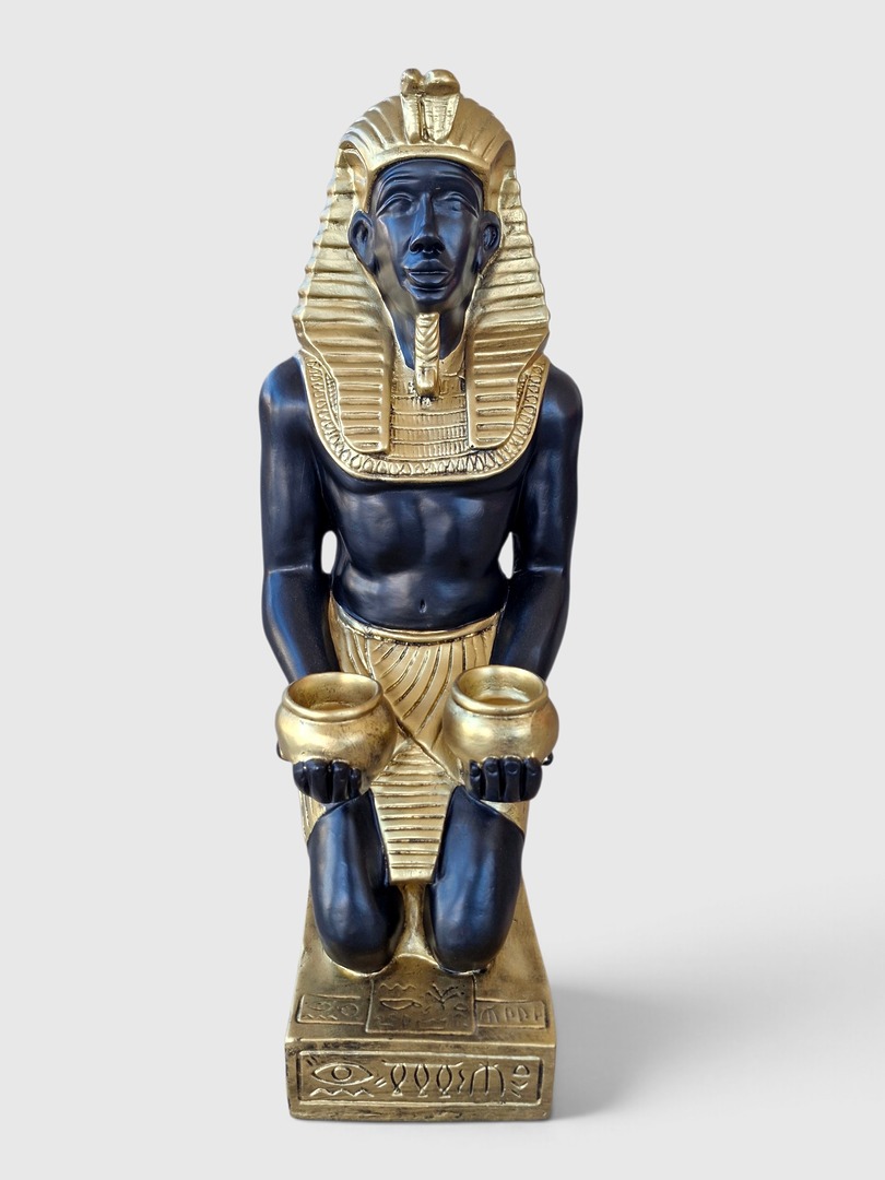 Große sitzende Elch-Deko Figur aus Harz mit goldener Krone und Gefäßen, ca. 56 cm hoch.