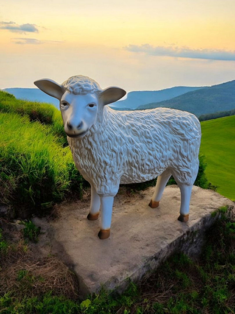Schaf Lebensgroße Schaf Figur: 75 cm große Schaf Statue als tierische Gartendekoration