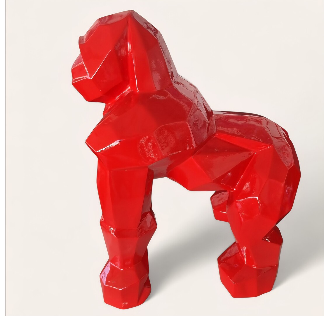 Gorilla Roter Gorilla Polygonal lackiert Design Deko Skulptur Affe King Kong 60 cm